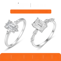 wholesale S925 Sterling Silver Rectangle Moissanite Couple Rings, Niche Design, Ready to Ship, Exquisite-Platinum 1 carat (with certificate)  6 US