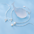 wholesale S925 Silver Korean Style Small Fresh Hollow-Out Diamond-Inlaid Mermaid Tail Elegant Pearl Hand Ornament S3934-0-1