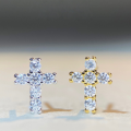 wholesale S925 Sterling Silver Cross Moissanite Stud Earrings for Men and Women, Rhodium-Plated, Hip-Hop Style, European and American Trendy-0-0
