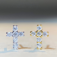 wholesale S925 Sterling Silver Cross Moissanite Stud Earrings for Men and Women, Rhodium-Plated, Hip-Hop Style, European and American Trendy-Silver-MS075 (Moissanite)>925 silver