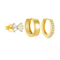 wholesale S925 Sterling Silver Classic Irregular Hoop Earrings With Zircon, Women's Daily Wear Set-Set of 3 - Gold#11 925 Silver