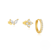wholesale S925 Sterling Silver Zircon-accented Minimalist Floral Ear Cuff And Stud Set-3-piece set - Gold#4&gt;925 silver
