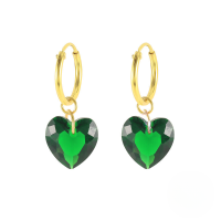 wholesale S925 Sterling Silver Heart Crystal Ear Cuff, Earring, Ear Hook-Gold-Green