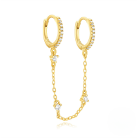 wholesale S925 Sterling Silver New Eight-pointed Star Rhinestone Fringe Chain Earring With Pearl-Single gold #3&gt;925 silver