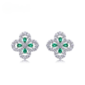 wholesale S925 Sterling Silver Full Drill New Four-Leaf Clover Stud Earrings with Lab-Grown Emerald for Women Factory Wholesale-0-0