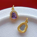 wholesale S925 ancient method gold-plated silver setting with natural amethyst crystal gourd spacer bead pendant bracelet necklace drop pendant-0-8