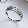 wholesale S925 Sterling Silver Korean Dongdaemun Ins Light Luxury Style Elegant Rose Pattern Index Finger Open Ring for Women-0-0