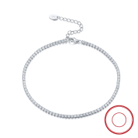 wholesale S925 Sterling Silver Cloud-Pull Ankle Bracelet Tennis Full Zirconia 2mm Single Row Cross-Border Best Seller Factory Direct-Platinum plating, stone: 2.0mm, total length: 21cm + 4cm extension chain 925 silver