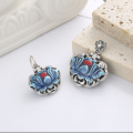 wholesale S925 Sterling Silver Retro Antique Style Epoxy Resin Enamel Peony Flower Luxury Elegant Pendant-0-0