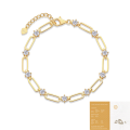 wholesale S925 Silver Cross-Border Popular Gold-Plated Paperclip Chain Moissanite Bracelet for Women, Non-Tarnishing, Hot-Selling in Europe and America-0-6