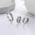 wholesale S925 Sterling Silver Creative Drip Glaze Enamel HyunA Small Flower Ring and Earrings Set, Fresh and Sweet Lady Style-0-0