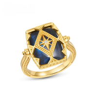 wholesale 925 Sterling Silver New Retro Style Geometric Hollow Blue Labradorite Ring Ins Two-Way Ring-9K Gold US8#