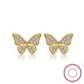 wholesale S925 Sterling Silver, 14K Gold Butterfly Stud Earrings with Zircon, Wholesale from Manufacturer-0-0