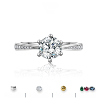 wholesale S925 Silver TikTok Live Hot-Selling Half-Bezel Six-Prong Micro-Paved Ring, Fashionable Niche Moissanite Women's Ring-White (50 points) US size 9
