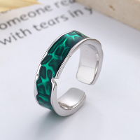 wholesale S925 Sterling Silver Irregular Green Veiled Resin Drop Open Ring, Ins Niche Fashion Light Luxury Style Band-D214/white gold about 4.5g opening adjustable