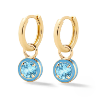 wholesale S925 Sterling Silver Round Cocktail Huggie Hoop Earrings With Colorful Enamel Drops-Gold-Sky Blue Diamond 925 Silver