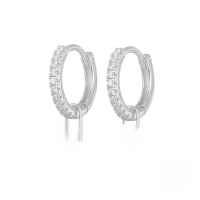 wholesale S925 Sterling Silver Geometric Heart Earrings With Crystals, Cross-border Bestseller, Versatile Ear Cuff-Platinum-Blue