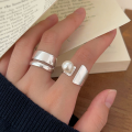wholesale S925 Sterling Silver Pearl Ring for Women, Unique Niche Minimalist Style, Exaggerated Design, Heavy Workmanship, High-End Fashionable Statement Ring-0-1