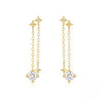 wholesale S925 Sterling Silver Long Tassel Bow Tie Crystal Earrings With Star And Moon-Gold#6 925 silver
