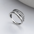wholesale S925 Sterling Silver Korean Style Ins Minimalist Simple Line Twist Cross Wrapped Geometric Open Ring-0-0
