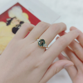 wholesale 925 Sterling Silver Plated with 18k Gold, Forest-inspired Ins Style Ethereal Agate Gemstone Ring, Colorfast-0-2