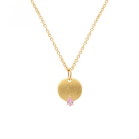 wholesale 18K gold jewelry vintage minimalist high-end small round disc with pink sapphire necklace wholesale manufacturers-Pink Sapphire Necklace>18K