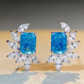 wholesale S925 Sterling Silver Ice-Cut Earrings with Aquamarine Gemstone, Full Diamond Marquise Wheat Zircon Earrings for Women Wholesale-0-0