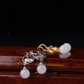wholesale 925 Silver Xinyi Chinese Light Luxury Palace Retro Style Jade Earrings with Certificate, Featuring Auspicious Clouds, Beads, and Hetian Jade Ear Drops-0-1