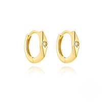 wholesale S925 Sterling Silver Geometric Wide Zircon-inlaid Star Hoop Earrings, Hot In And On Ins-Gold#4 925 silver