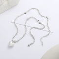 wholesale S925 Sterling Silver Korean Version Ins Minimalist Style Square Bead Chain Heart Three-Dimensional Thumping Necklace-0-2