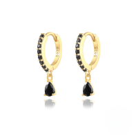 wholesale S925 Sterling Silver Ins-style Cross-border Bestseller Dripping Hoop Earrings With Colorful Zircons-Gold-Black Diamond