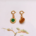 wholesale S925 silver gold-plated natural yang green jade six-link DIY bracelet semi-finished round pendant drop-0-12