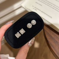 wholesale S925 Sterling Silver Princess Cut Classic Halo Stud Earrings, Small and Exquisite, Luxurious, High-End, Elegant Diamond Earrings-Princess Diamond Earrings 925 Silver