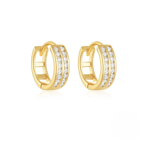 wholesale S925 Sterling Silver Double Row Zircon Inlaid Minimalist Fashion Ear Hoops,-Gold#1 925 Silver