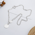 wholesale S925 Sterling Silver Korean Harajuku Style Side Chain with Connected Circular Pendant Trendy Fashion Necklace-0-1