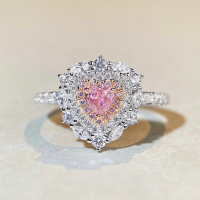 wholesale S925 Sterling Silver Pink Heart Ring for Women, Minimalist and Cute Style with Pink Diamond, Simple and Lovely, Trendy for Wholesale-Pink Diamond-CBJZ368>No. 6