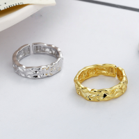 wholesale S925 Sterling Silver Irregular Crushed Texture Open Ring Trendy Internet Famous Minimalist Style Ring for Women-DJ1048/Gold color Approx. 3.56g &gt; Opening adjustable