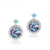 wholesale S925 Gold-Plated Sterling Silver, Cross-Border New Cultivated Alexandrite Ear Studs, European and American Light Luxury, Small and Exquisite High-End Earrings-Alexandrite 925 Silver