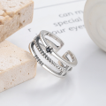 wholesale S925 sterling silver Korean trendy street punk style black zirconia multi-layer ring ins creative open ring-0-1