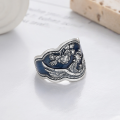 wholesale S925 Sterling Silver Ethnic Enamel Peony Phoenix Ring, Elegant and Artistic Palace Style Exquisite Index Finger Ring for Women-0-2