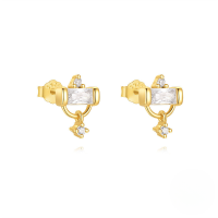 wholesale S925 Sterling Silver Fashionable Petal Zircon And Pearl Earrings, Korean Style Minimalist Studs-Gold#2 925 Silver