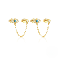 wholesale S925 Sterling Silver Evil Eye Earrings With Moon, Heart, Tassel, And Crystal Inlay-Gold#3 925 Silver