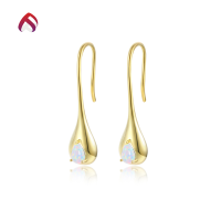 wholesale S925 metal pear-shaped fire synthetic opal earrings, synthetic opal ear studs, Amazon Wish bestseller-17B Reddish White