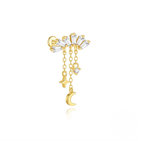 wholesale S925 Sterling Silver Zircon-studded Fringe Flat Helix Cartilage Earrings, Popular In Europe And America, High-end Opal Jewelry-Single gold #13