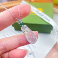 wholesale S925 Sterling Silver High-Ice Chalcedony Inlaid Style Chalcedony Four-Seasons Bean Necklace Fashion New Chinese Style Niche Collarbone Chain-0-3
