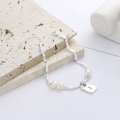 wholesale S925 Sterling Silver Fairy-style Letter Square Plate Connected with Crushed Silver Beads Pearl Bracelet, Personalized and Trendy Internet-famous Accessory-0-1