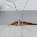 wholesale Metal material, Maker S999 Diamond-Inlaid Bamboo Knot Tassel Zircon Necklace for Women, Light Luxury Niche High-End Sense Collarbone Chain, Trendy Versatile and Personalized-0-0