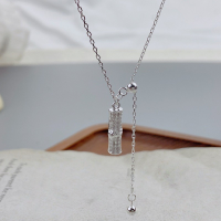 wholesale Metal material, Maker S999 Diamond-Inlaid Bamboo Knot Tassel Zircon Necklace for Women, Light Luxury Niche High-End Sense Collarbone Chain, Trendy Versatile and Personalized-Pure Silver Bamboo Tassel Necklace Pure Silver