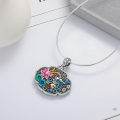 wholesale S990 Silver Retro Ethnic Style Resin Enamel Hollow-out Lotus Koi Pattern Versatile Pendant for Women-0-2