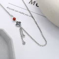 wholesale S925 Sterling Silver Mosaic Epoxy Enamel Four-Leaf Clover Tassel Necklace Retro Palace Ethnic Style Collarbone Chain-0-1